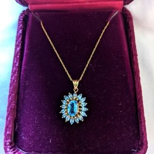 14K gold blue stone pendant and gold chain